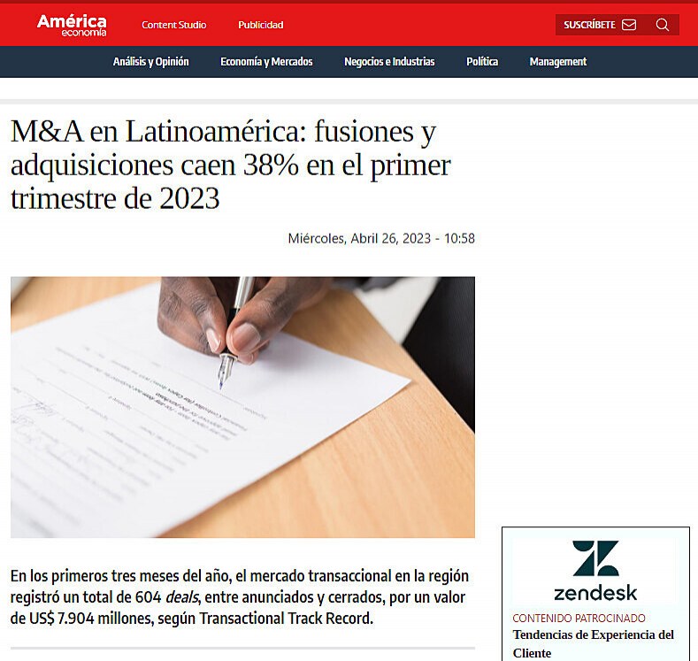 M&A en Latinoamrica: fusiones y adquisiciones caen 38% en el primer trimestre de 2023
